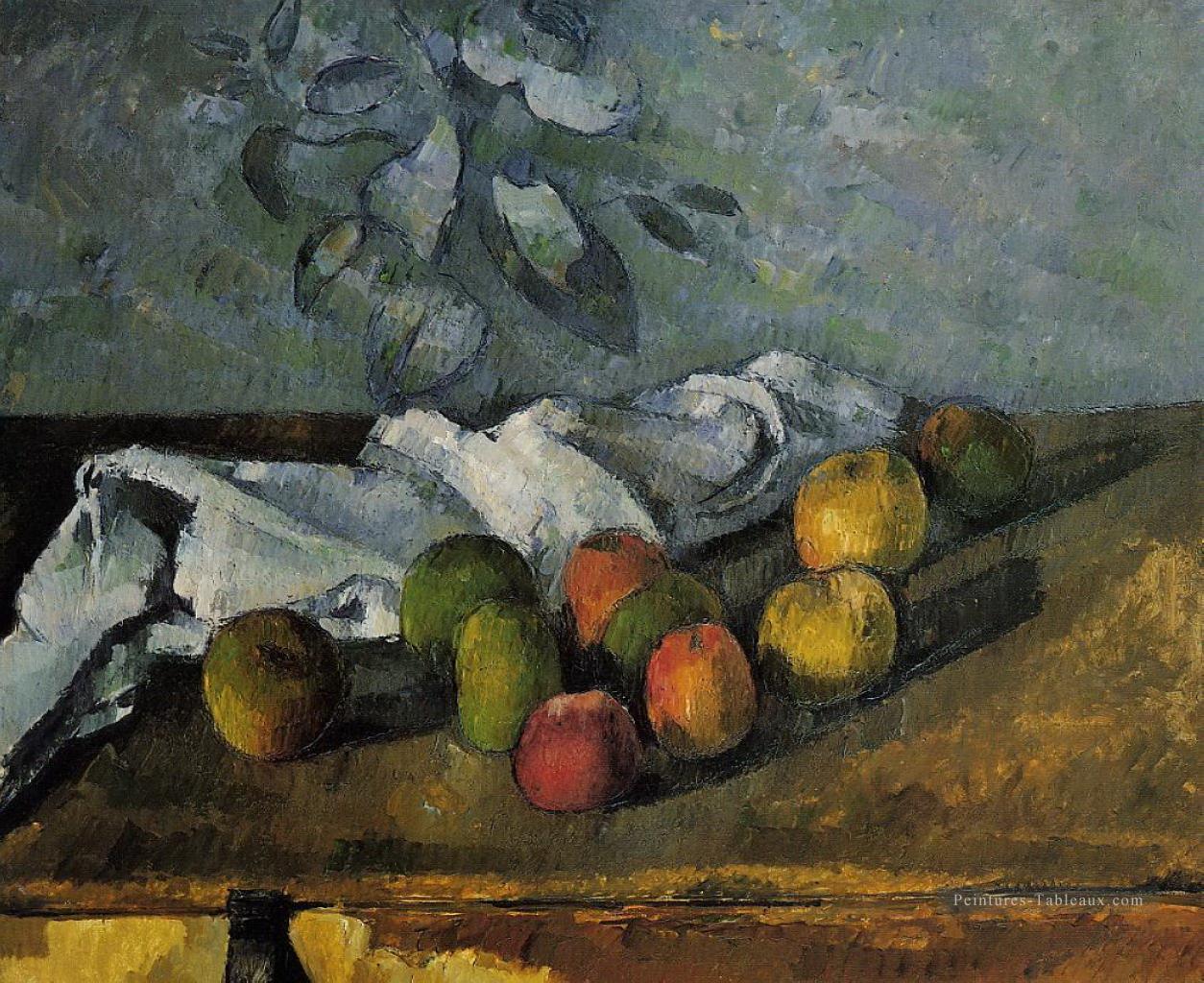 Pommes et une serviette Paul Cézanne Nature morte impressionnisme Peintures à l'huile